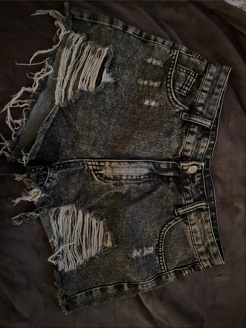 Distressed Black Acid-Wash Denim Cutoff Shorts